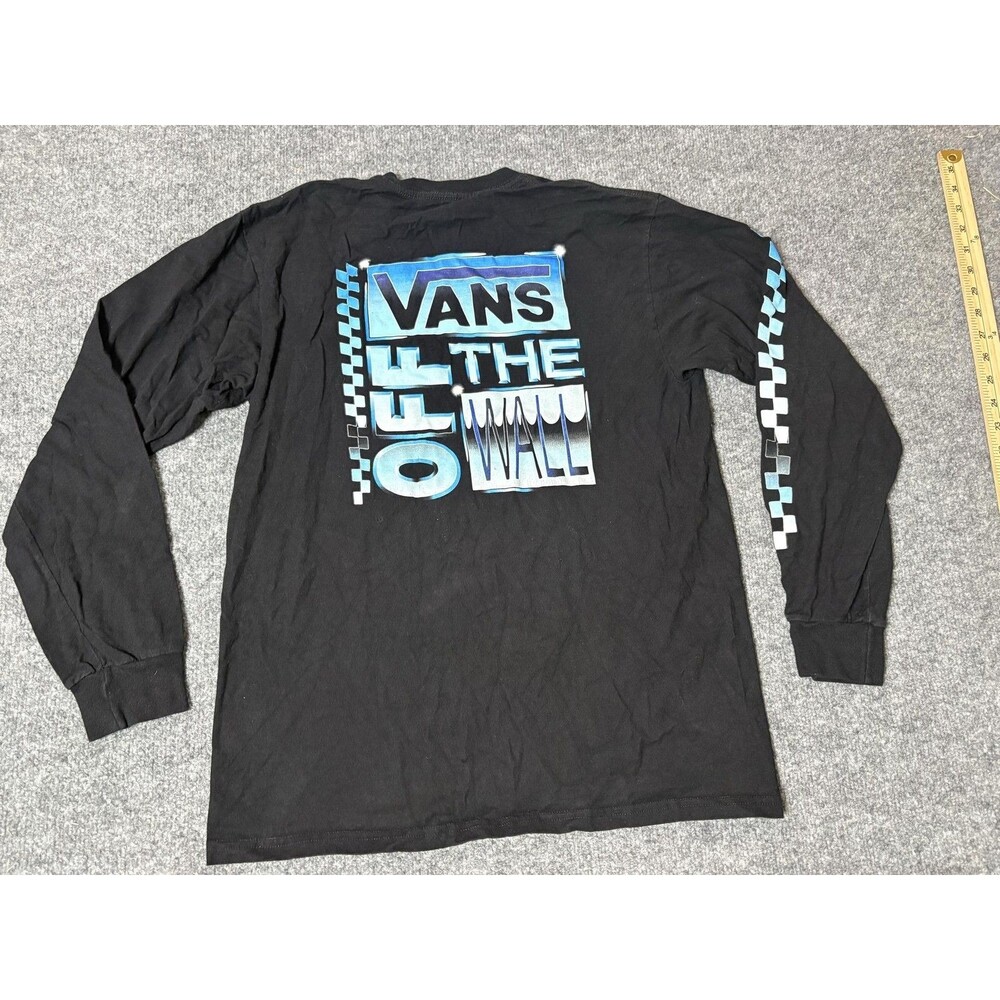 VANS Shirt Mens M Black Long Sleeve Crew Neck Off The Wall Graphic Tagless Tee